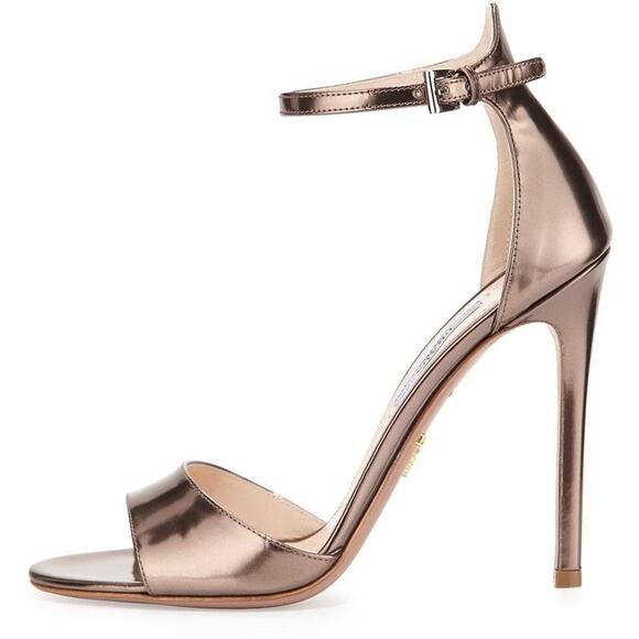 Prada Metallic Ankle Strap High Heels Dressy Shoes - 38.5 - Bronze - Picture 1 of 3